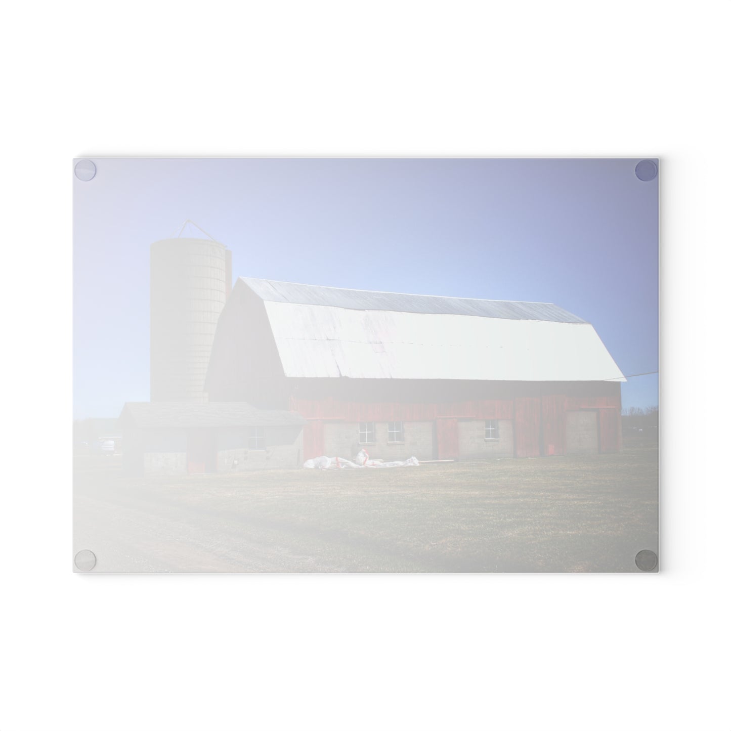 U R There Photography Burt Road Red and Silo Rustic Farmhouse Tempered-Glass Cutting Board