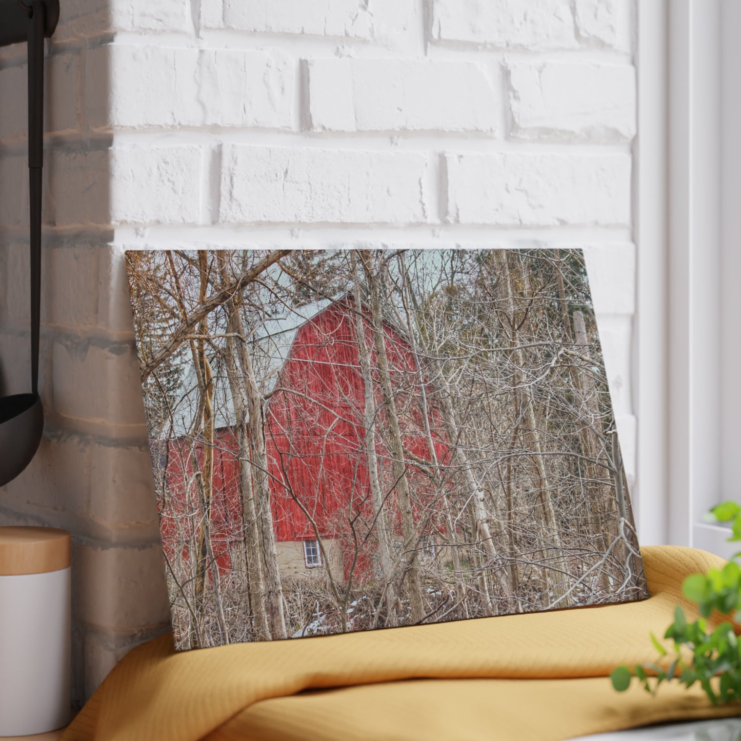 U R There Photography Lake Pleasant Hidden Red Rustic Farmhouse Tempered-Glass Cutting Board