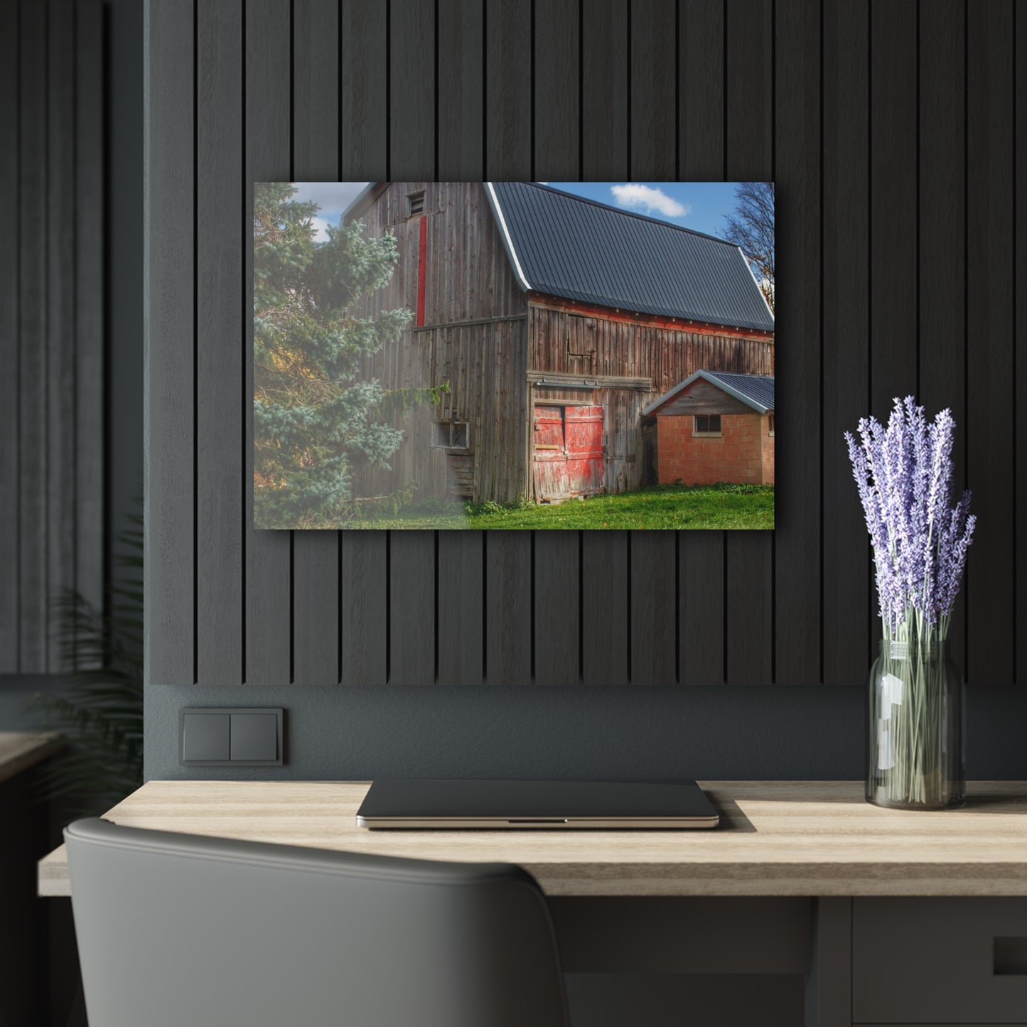 U R There Photography East Leonard Road Red Rustic Farmhouse Acrylic Wall Print