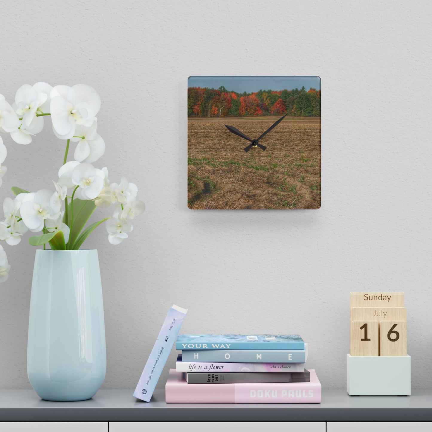 U R There Photography Fall on Murphy Lake III Rustic Farmhouse Acrylic Analog Wall Clock 10.75'' × 10.75'' (Square)