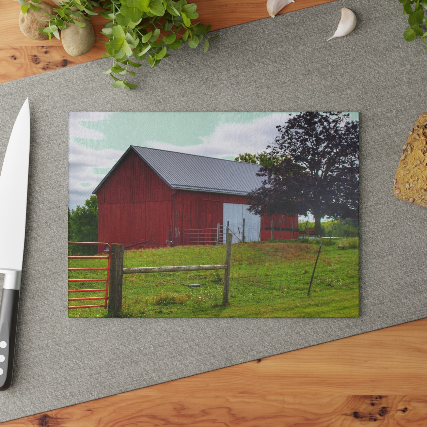U R There Photography Slattery Red Rustic Farmhouse Tempered-Glass Cutting Board