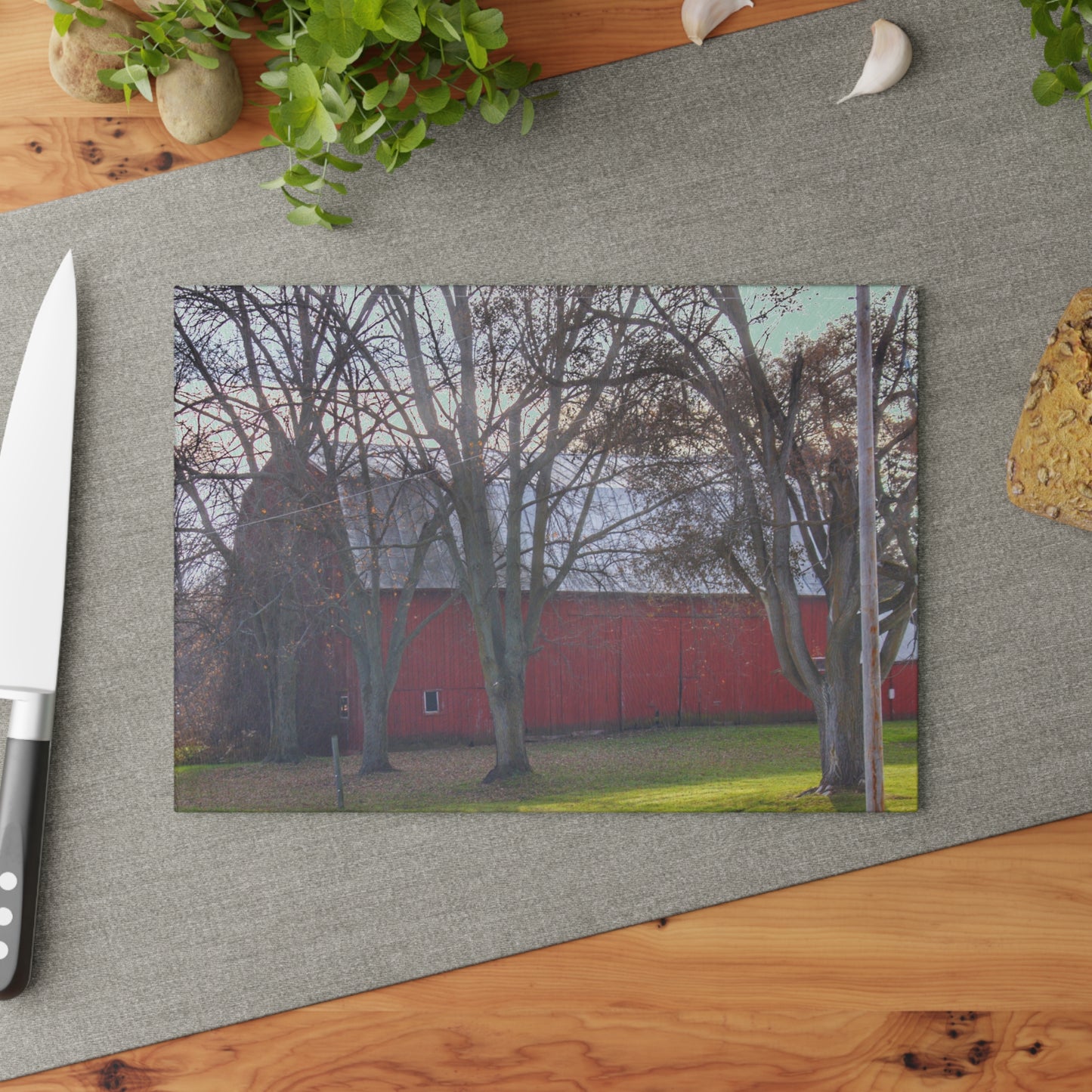 U R There Photography Vienna Road Hidden Red Rustic Farmhouse Tempered-Glass Cutting Board