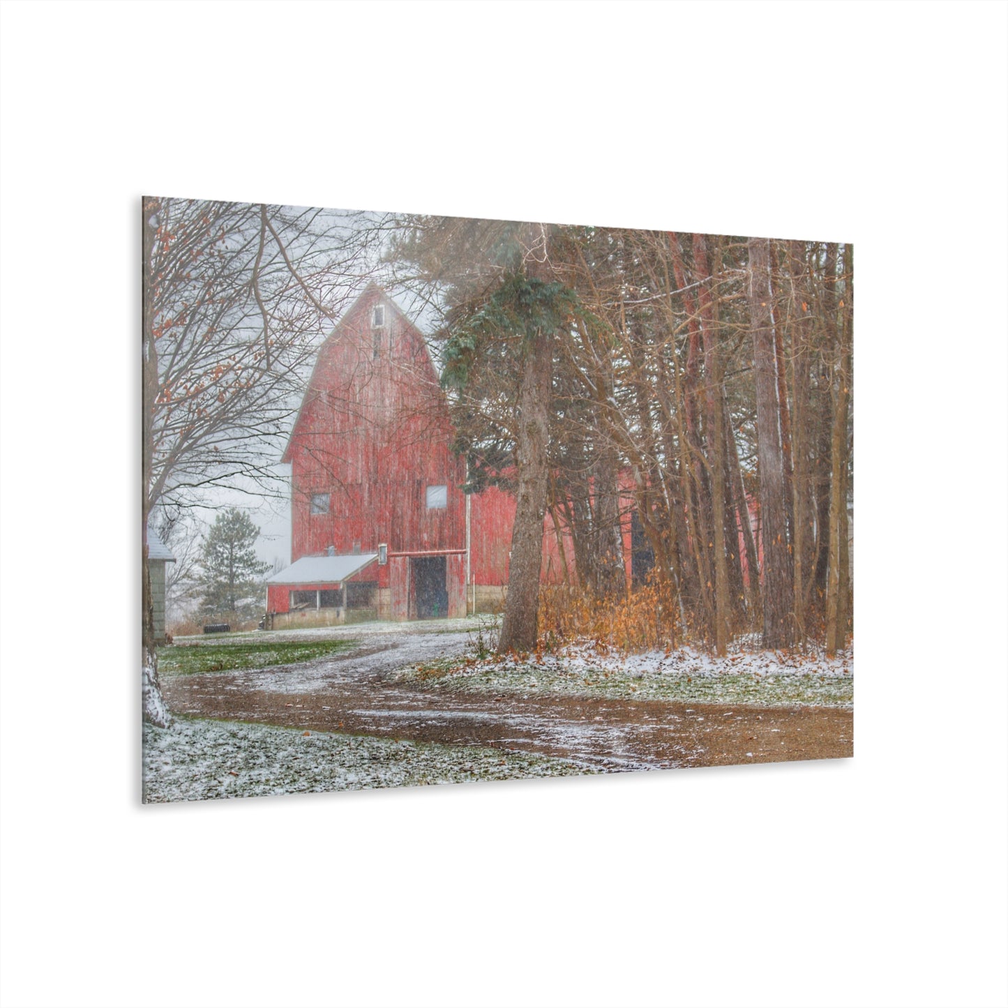 U R There Photography Tubspring Road Hidden Winter Red Rustic Farmhouse Acrylic Wall Print