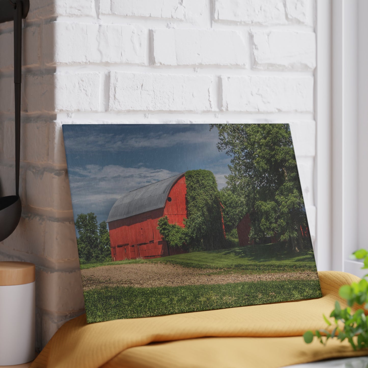 U R There Photography Catlin Road Red I Rustic Farmhouse Tempered-Glass Cutting Board