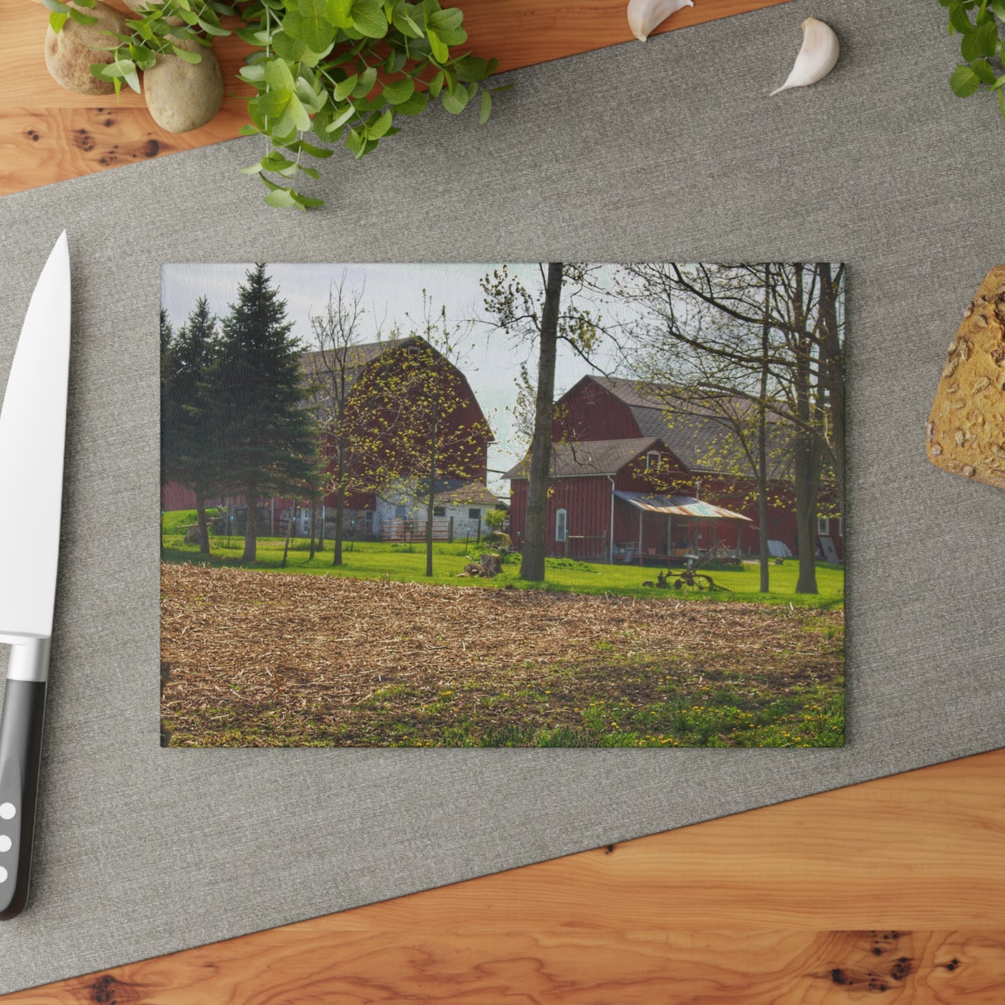 U R There Photography Bishop Road Reds III Rustic Farmhouse Tempered-Glass Cutting Board