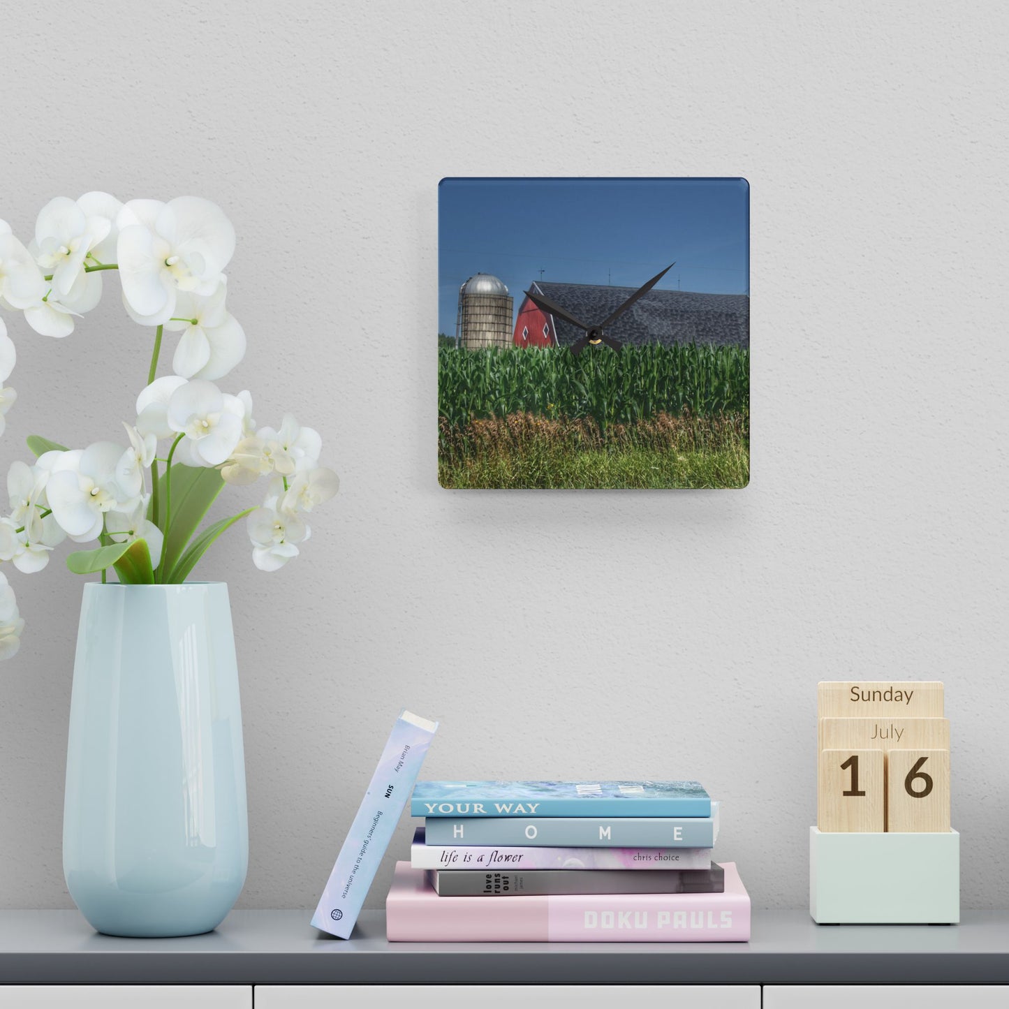U R There Photography North Lake Pleasant Red Above the Corn Rustic Farmhouse Acrylic Analog Wall Clock