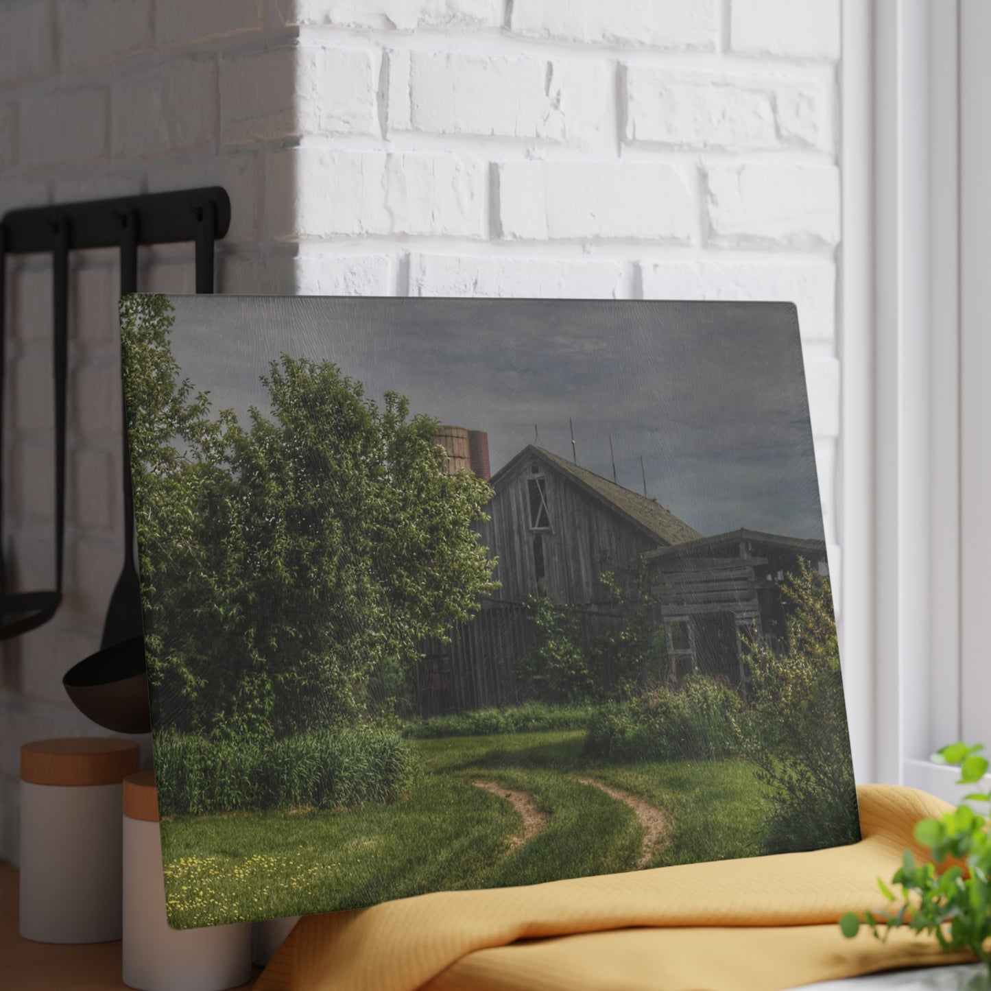 U R There Photography Barkley Road Greys I Rustic Farmhouse Tempered-Glass Cutting Board