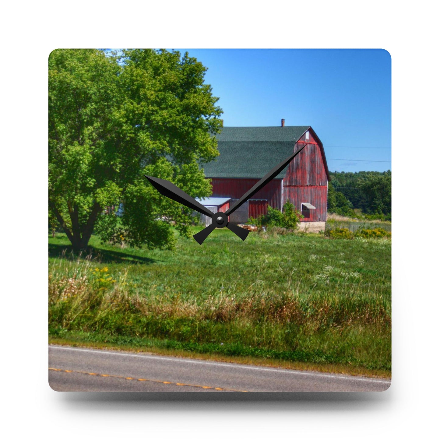 U R There Photography Clark Road Hillside Red II Rustic Farmhouse Acrylic Analog Wall Clock