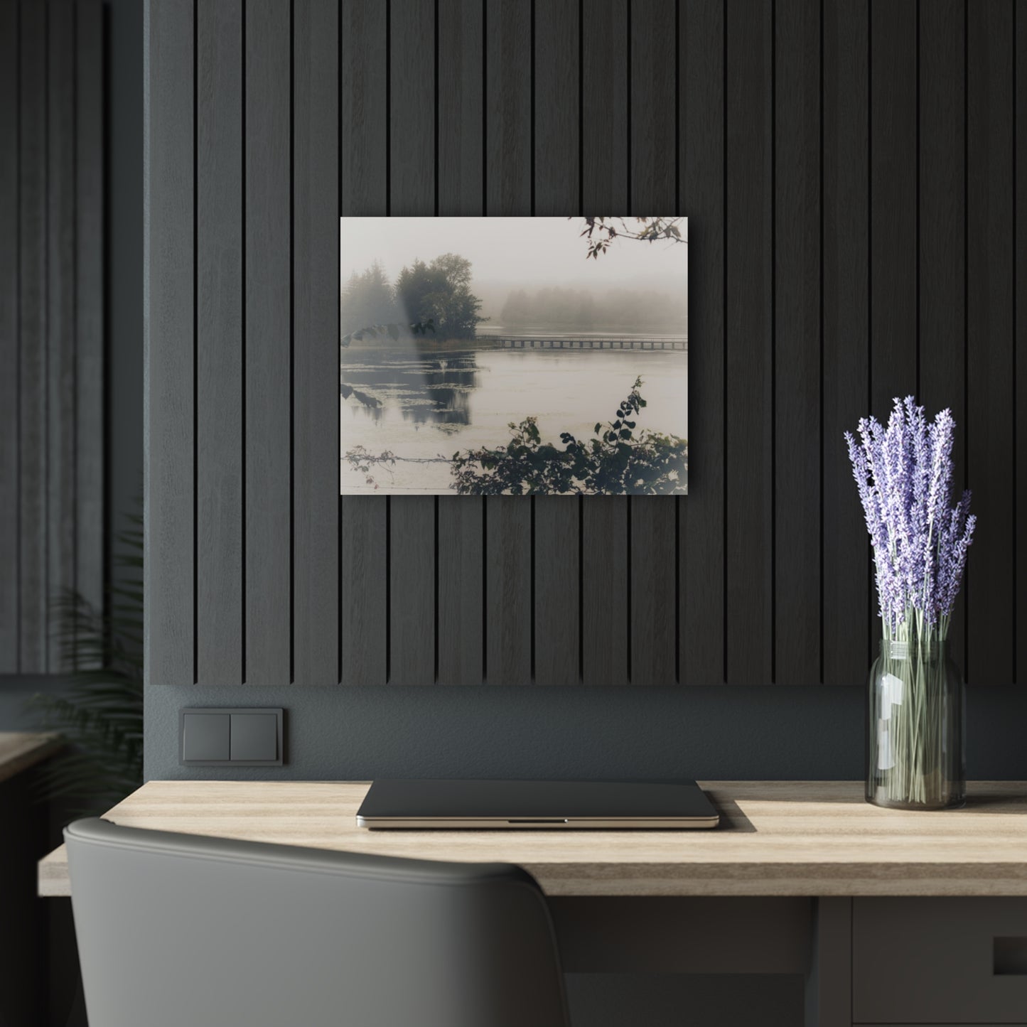 U R There Photography Bridge in Fog Rustic Farmhouse Acrylic Wall Print