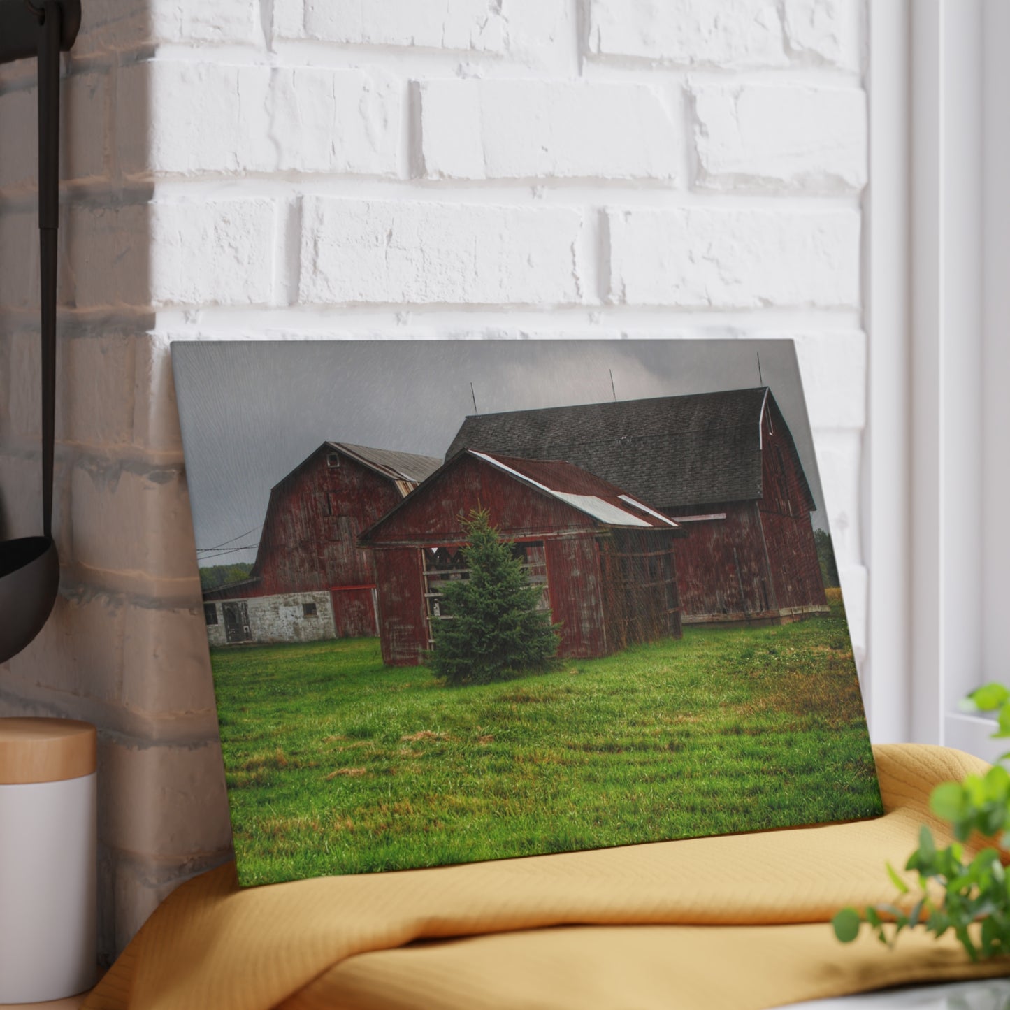 U R There Photography Winslow Road Reds Rustic Farmhouse Tempered-Glass Cutting Board
