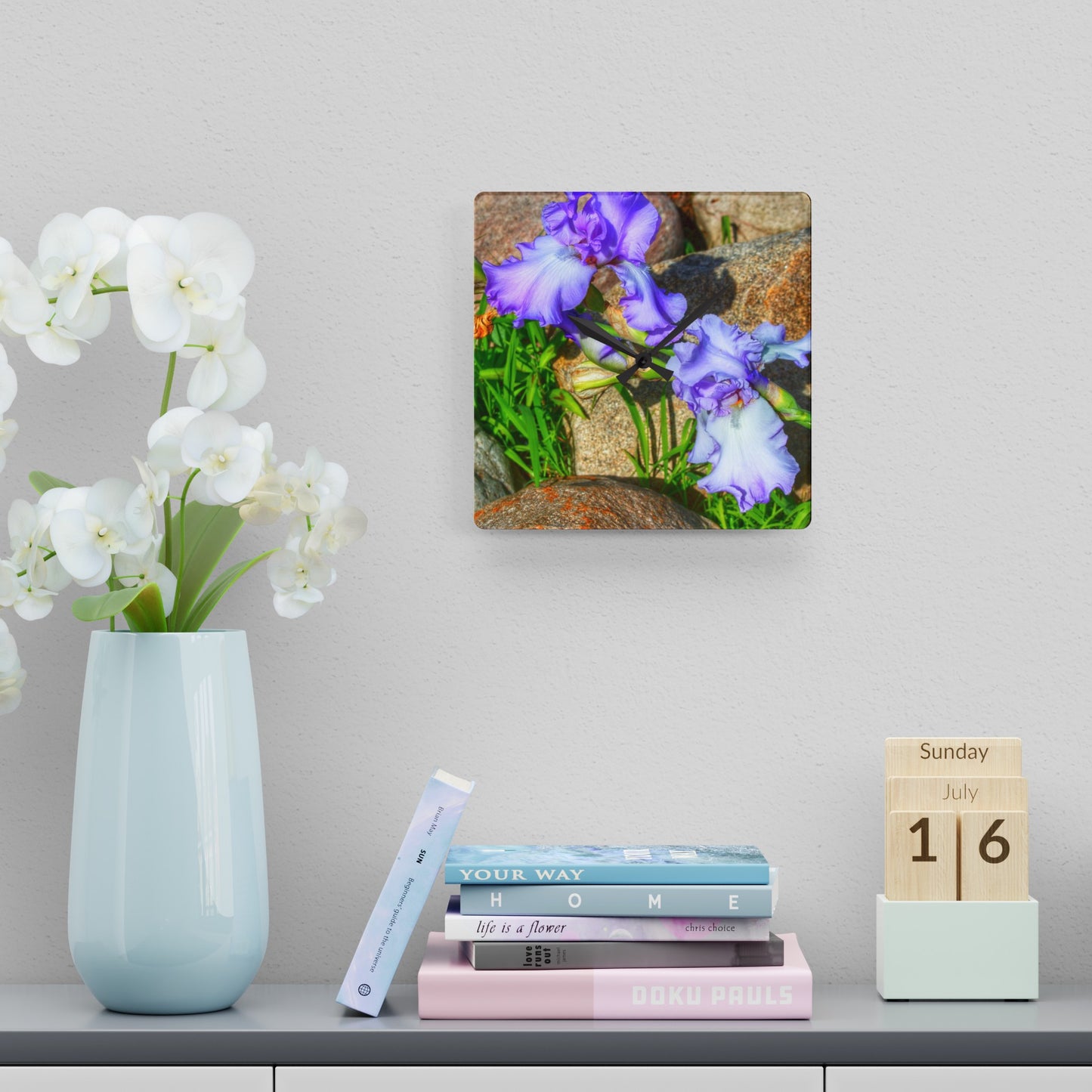 Rustic Farmhouse Wall Clock featuring Saint Hugo Iris