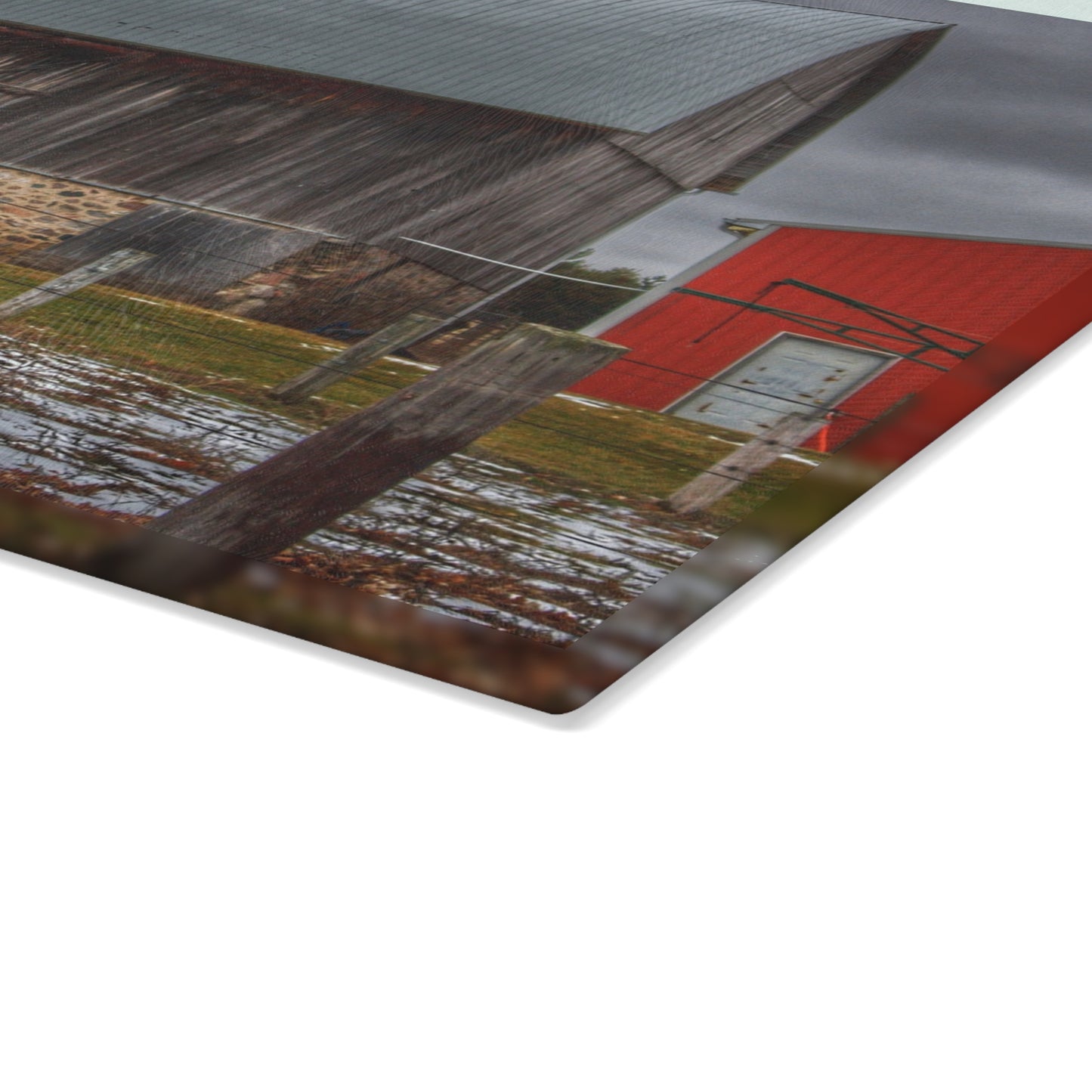 U R There Photography Schott Road Grey III Rustic Farmhouse Tempered-Glass Cutting Board
