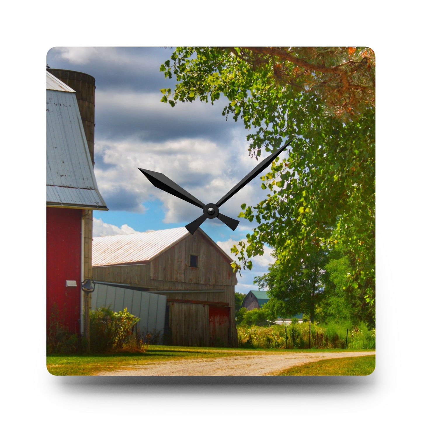 U R There Photography Hough Barn View Rustic Farmhouse Acrylic Analog Wall Clock