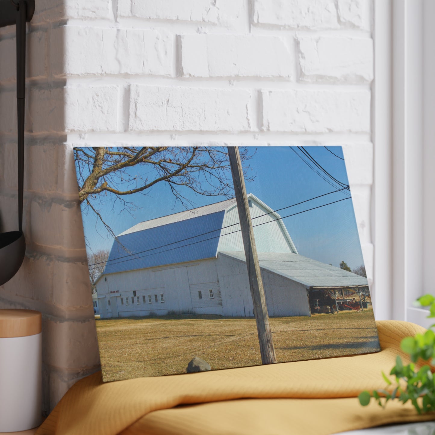 U R There Photography Wolcott White Rustic Farmhouse Tempered-Glass Cutting Board