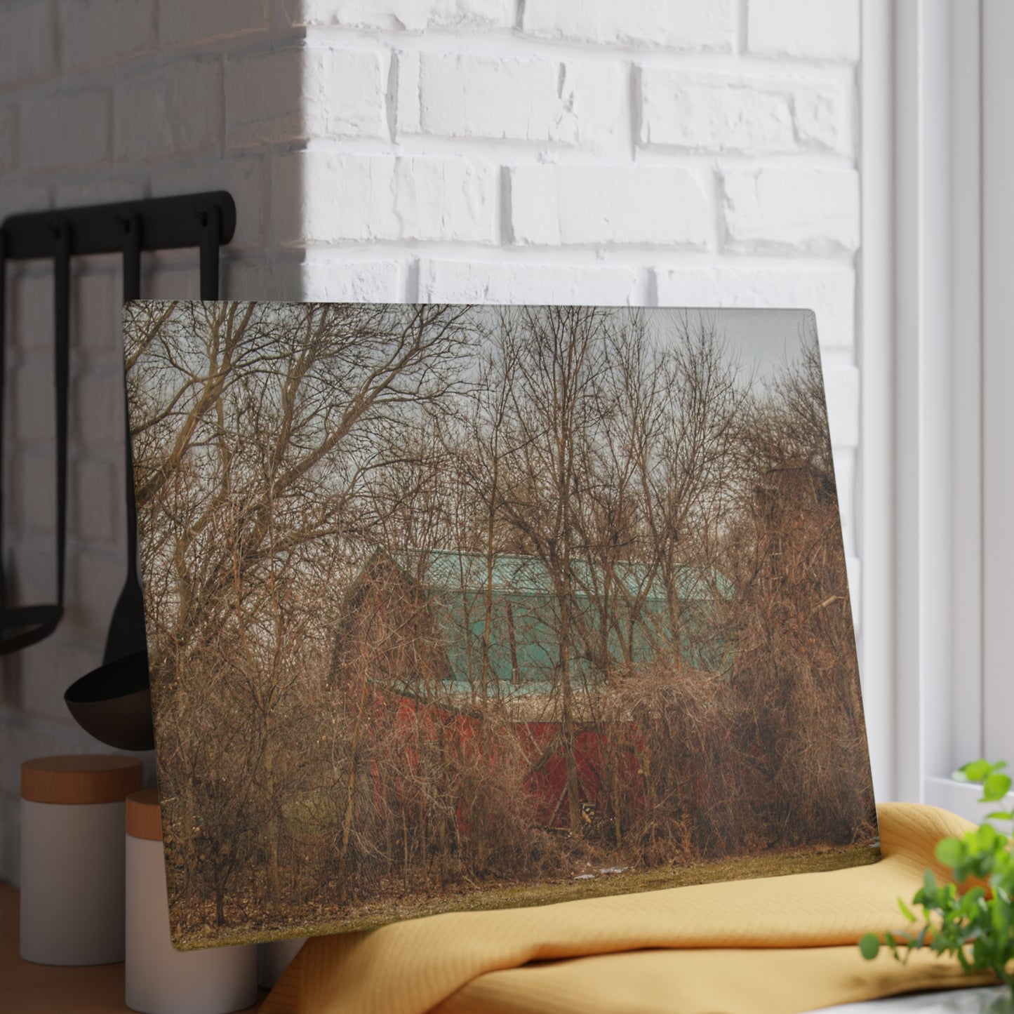U R There Photography Bray Road Hidden Barnyard Red III Rustic Farmhouse Tempered-Glass Cutting Board