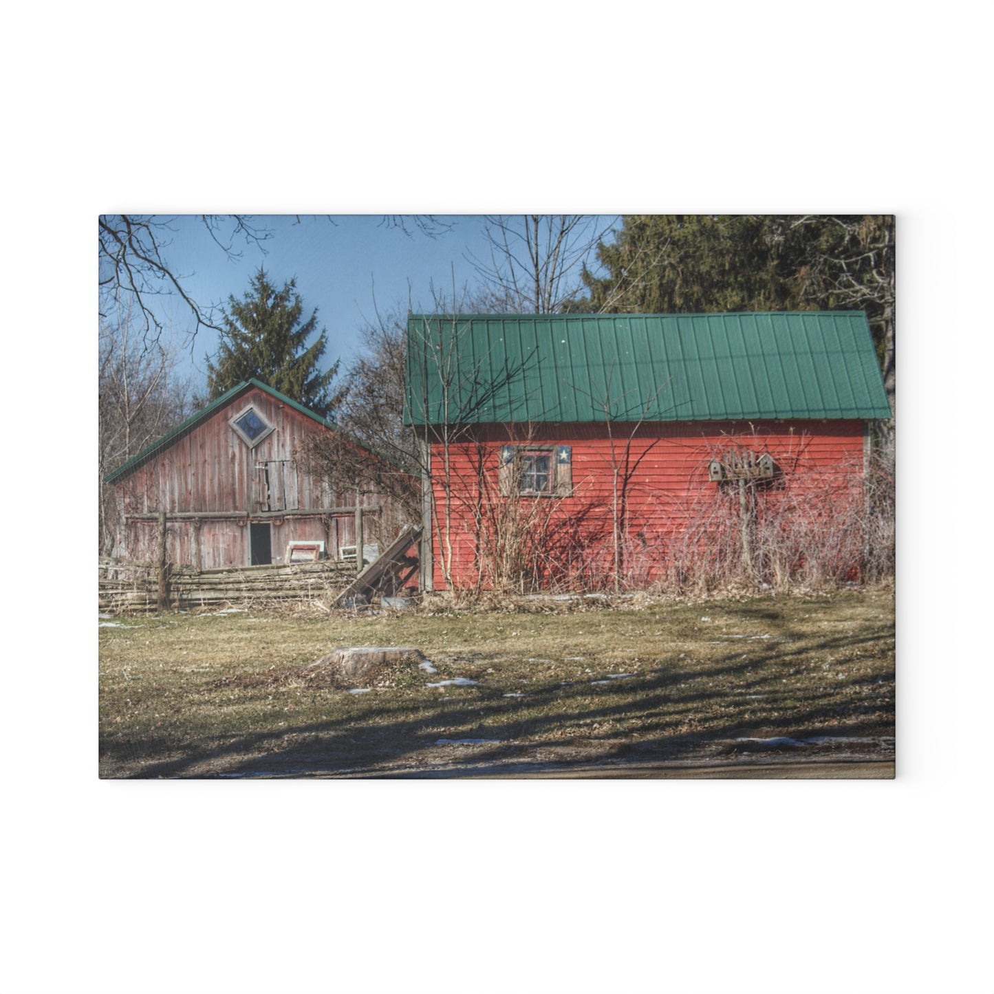 U R There Photography Roadside Reds Rustic Farmhouse Tempered-Glass Cutting Board