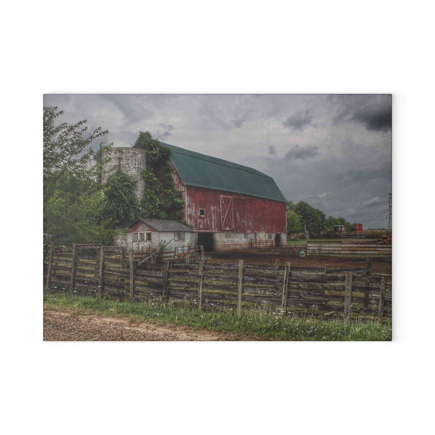 U R There Photography West Hunters Creek Road Red I Rustic Farmhouse Tempered-Glass Cutting Board