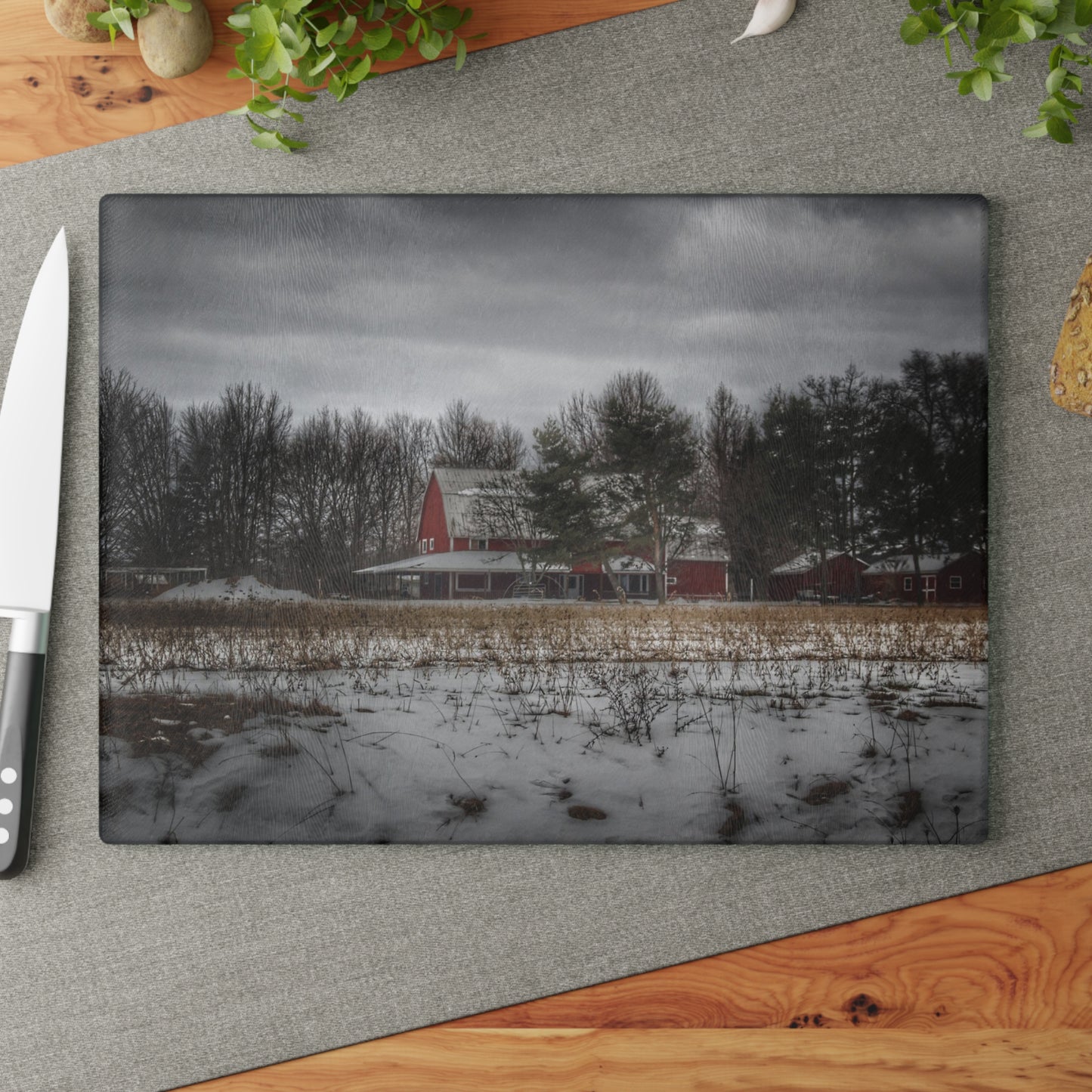 U R There Photography Across the Field in Thornville Rustic Farmhouse Tempered-Glass Cutting Board