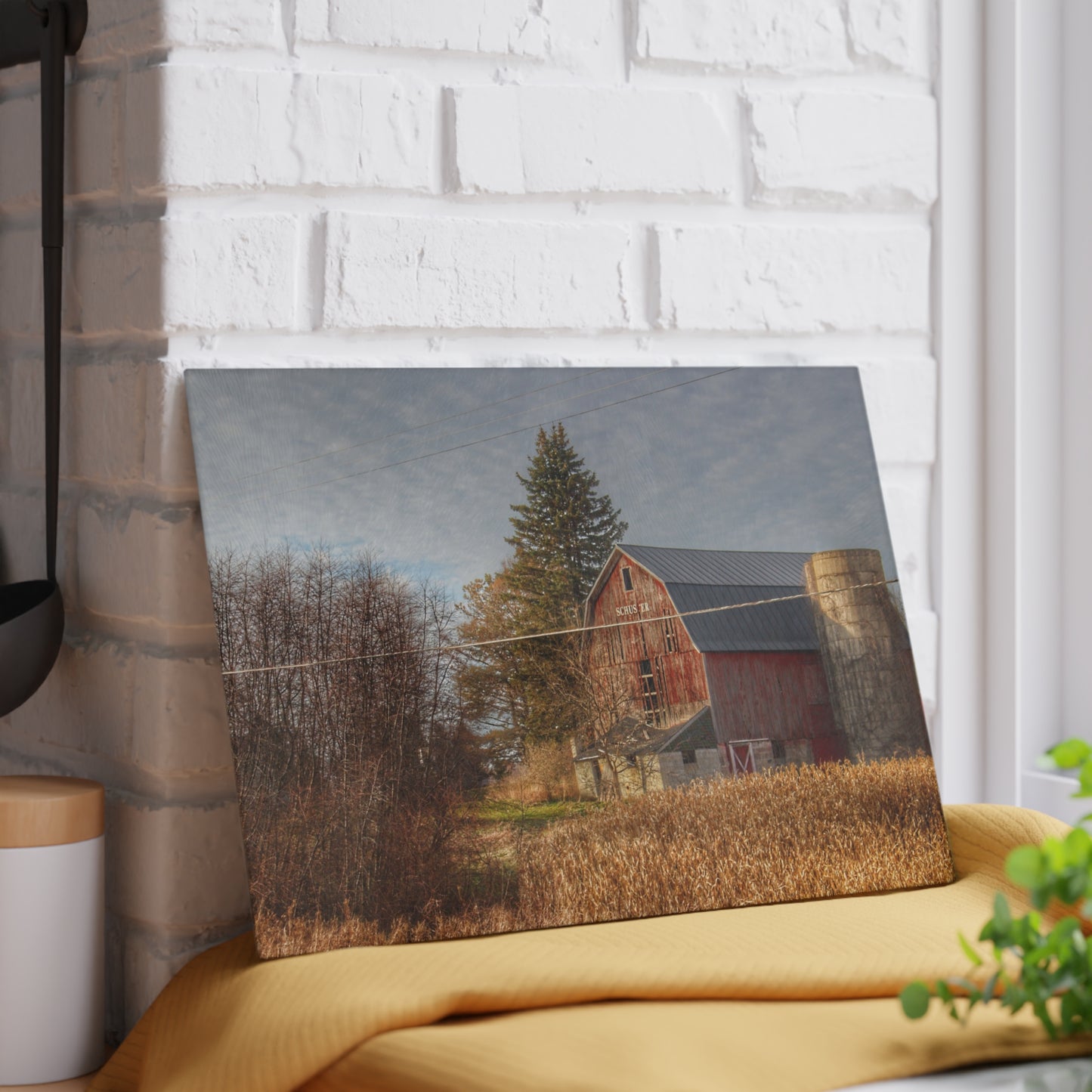 U R There Photography Otter Lake Road Red I Rustic Farmhouse Tempered-Glass Cutting Board