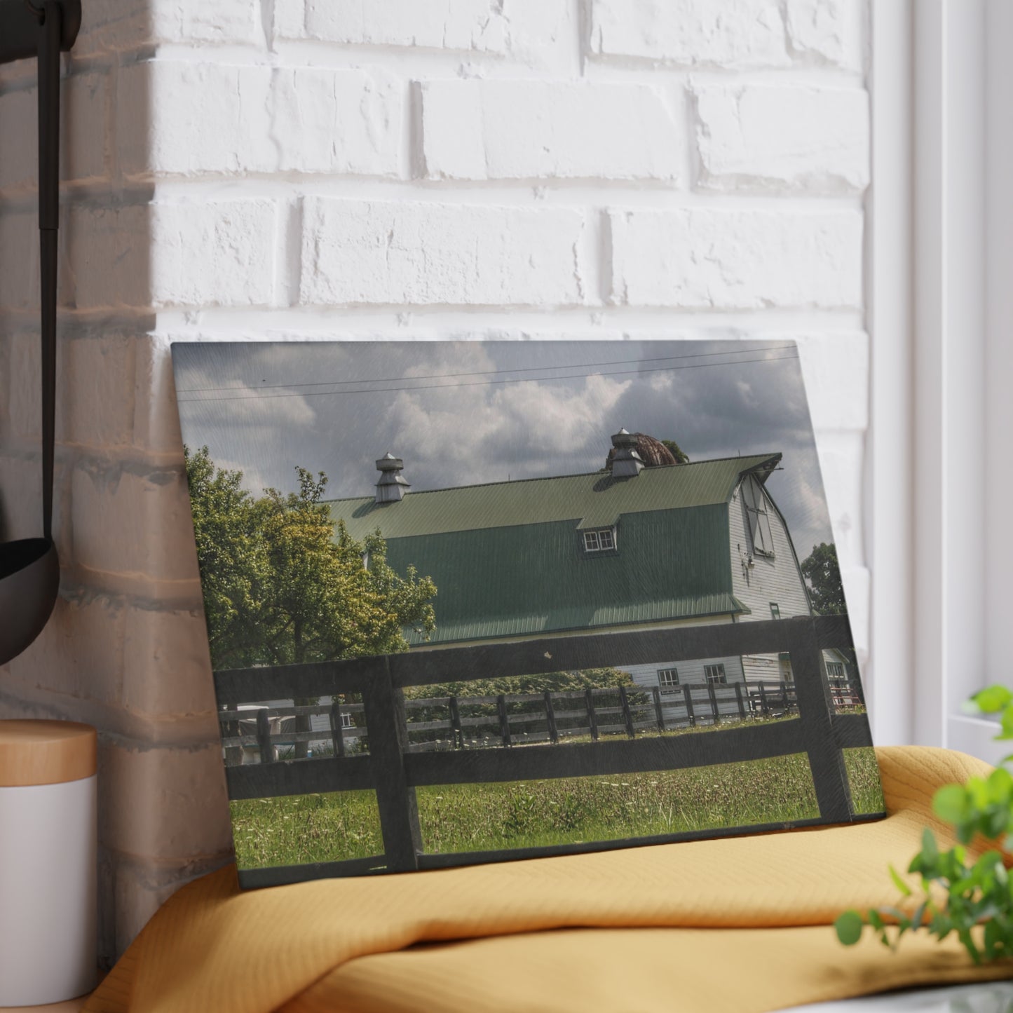 U R There Photography Clark Road White I Rustic Farmhouse Tempered-Glass Cutting Board