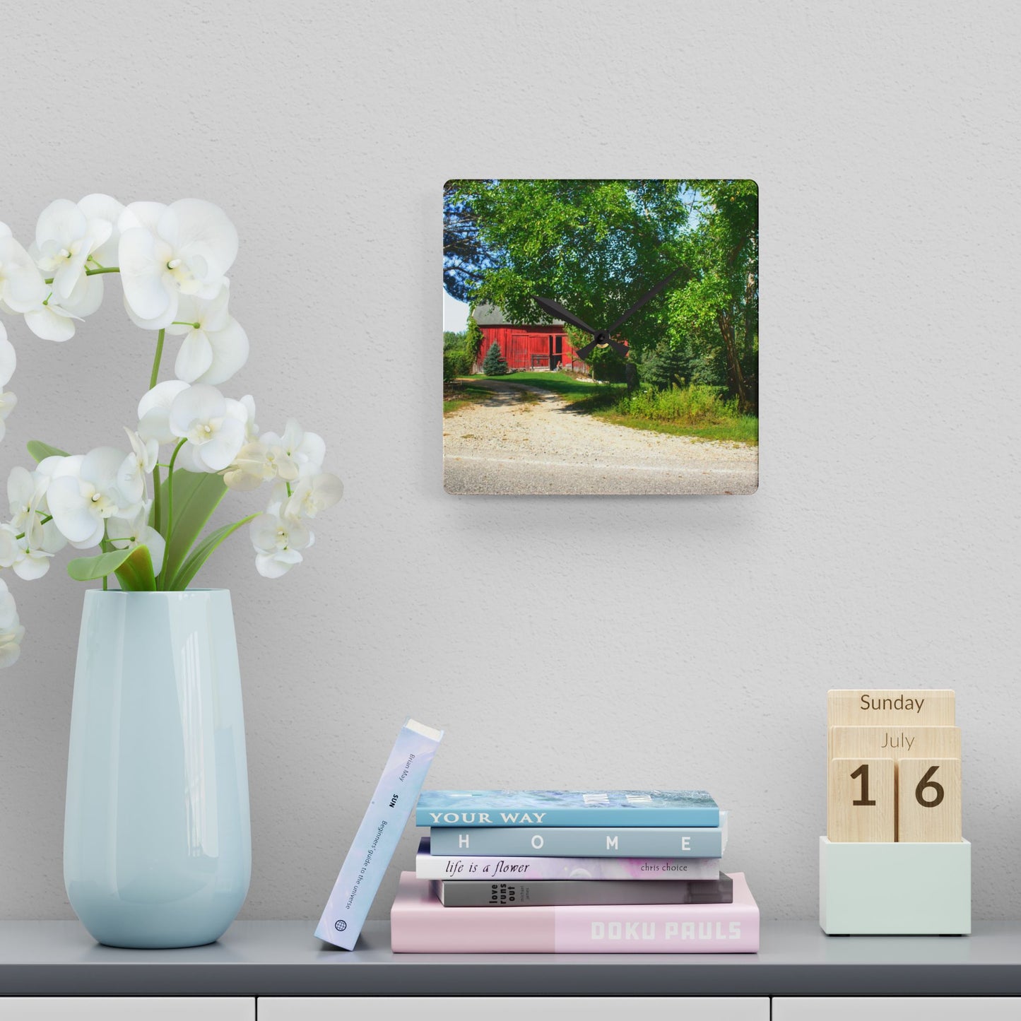 U R There Photography Caro Hidden Red Rustic Farmhouse Acrylic Analog Wall Clock
