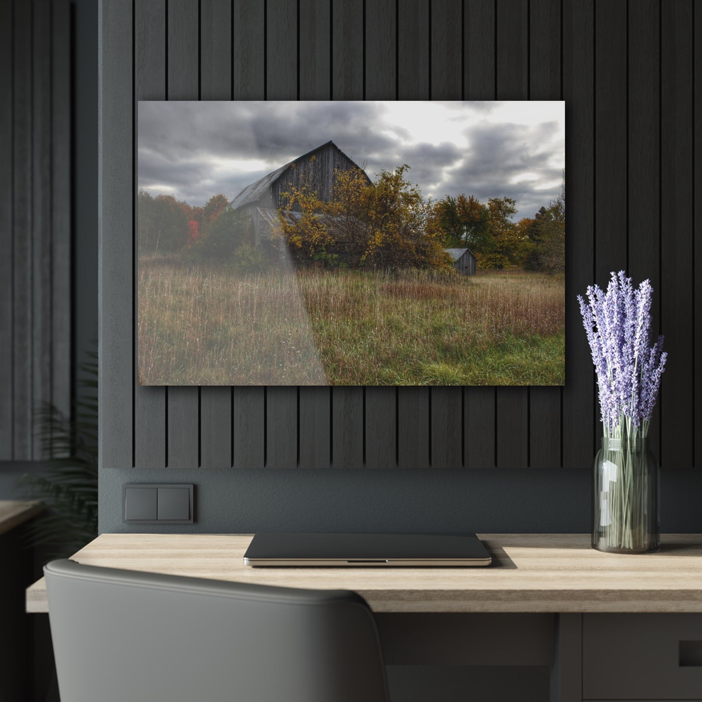 U R There Photography Church Road Grey V Rustic Farmhouse Acrylic Wall Print