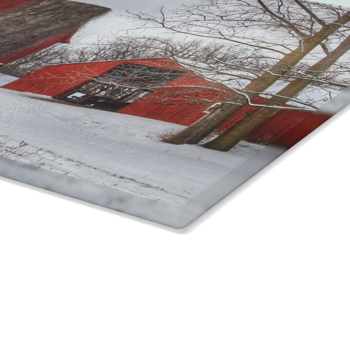U R There Photography Catlin Reds in Winter I Rustic Farmhouse Tempered-Glass Cutting Board
