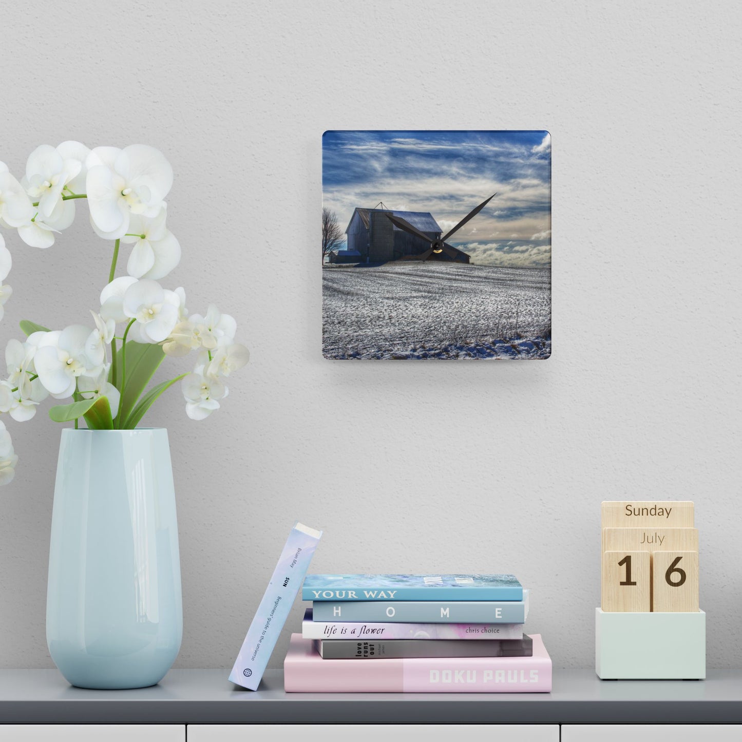 U R There Photography Early Spring Grey I Rustic Farmhouse Acrylic Analog Wall Clock