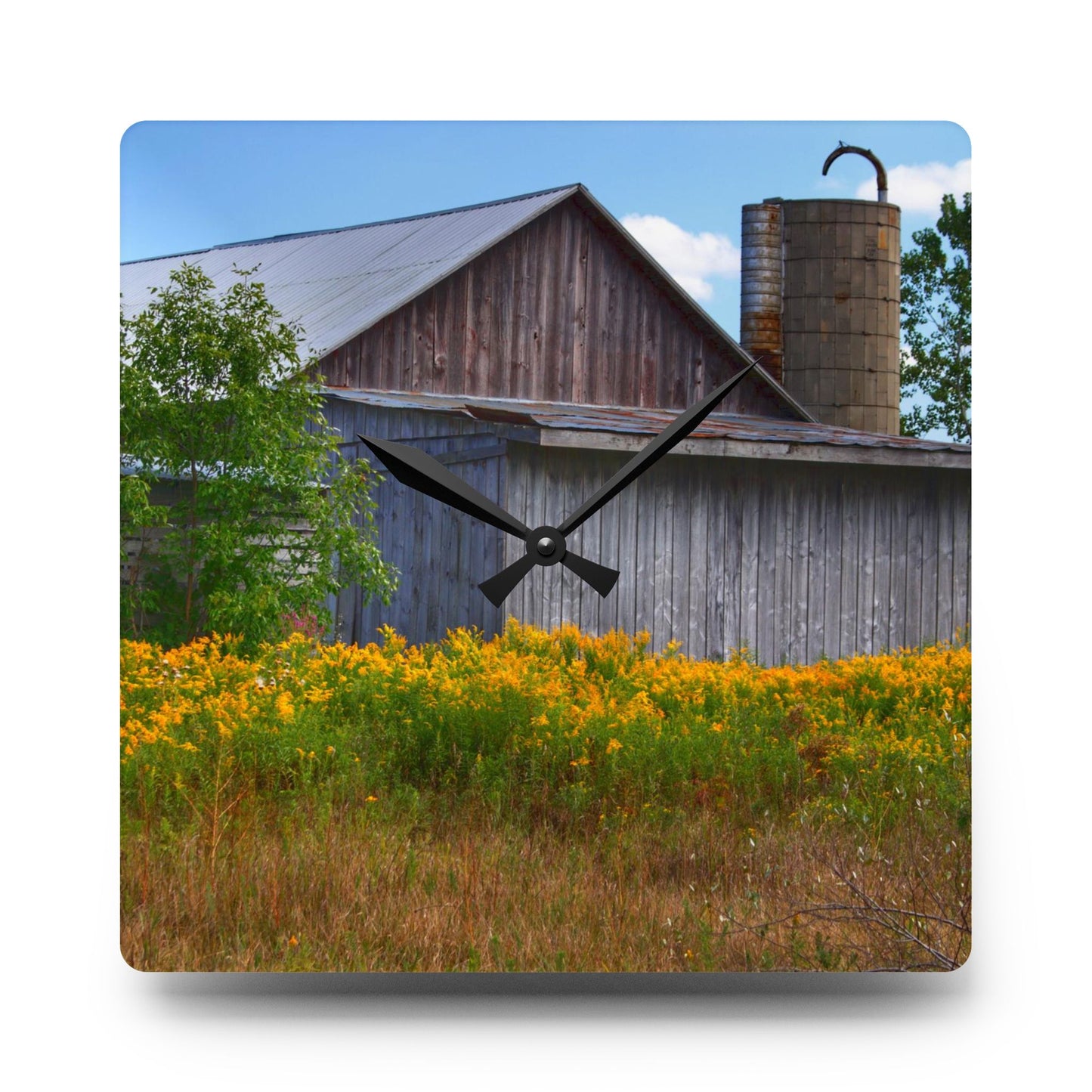 U R There Photography Church Road Grey III Rustic Farmhouse Acrylic Analog Wall Clock
