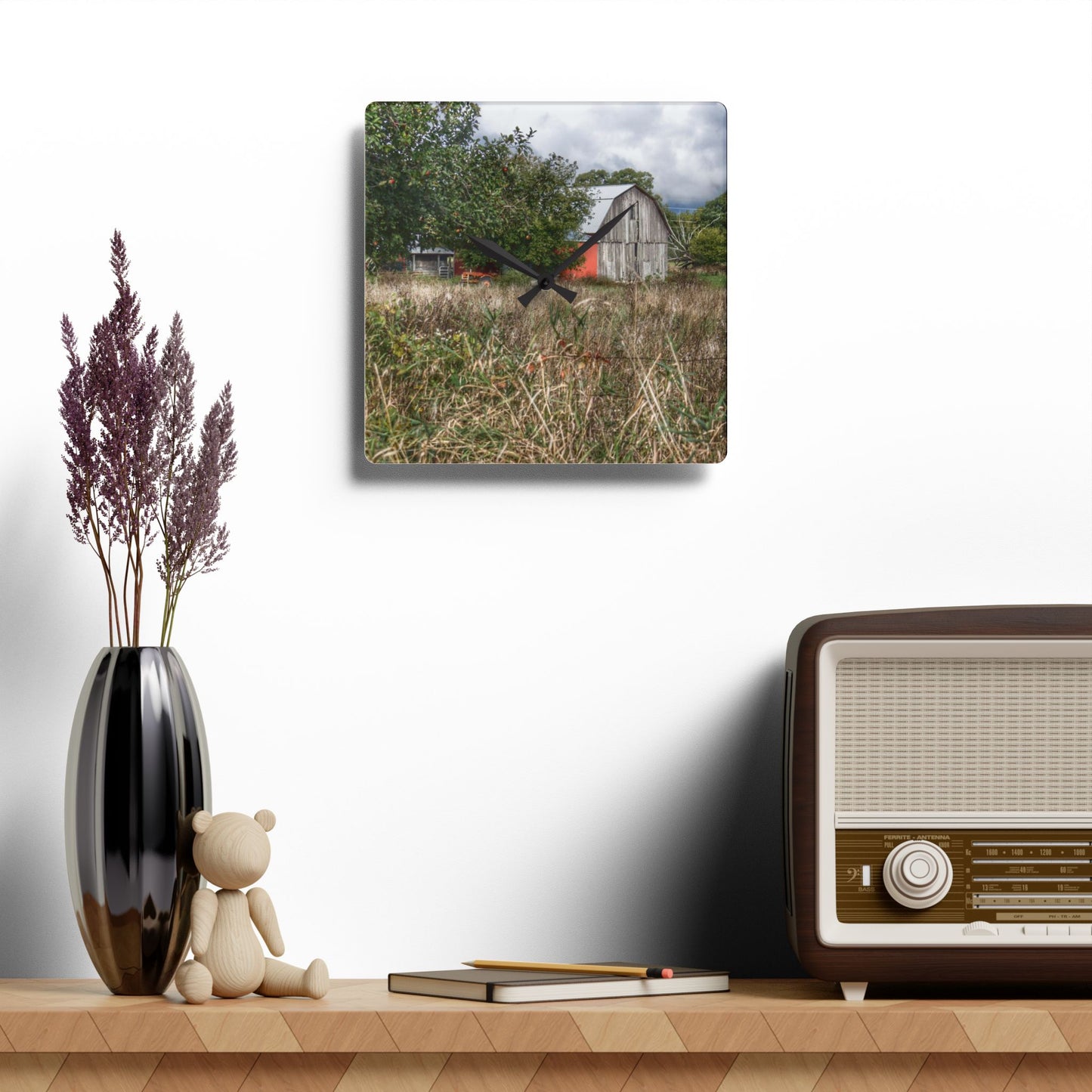 U R There Photography East Frances Road Hidden Grey I Rustic Farmhouse Acrylic Analog Wall Clock