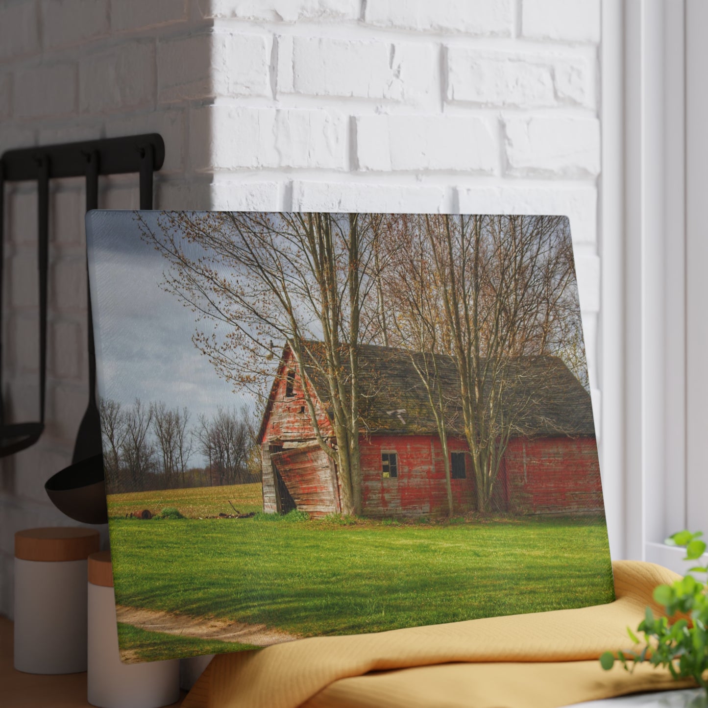 U R There Photography Centerline Shack Rustic Farmhouse Tempered-Glass Cutting Board