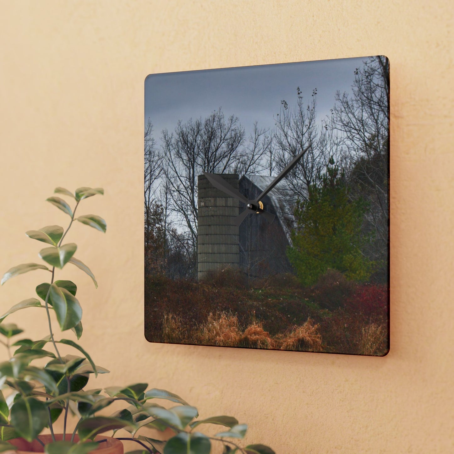 U R There Photography Freiberger Road Hidden Grey Rustic Farmhouse Acrylic Analog Wall Clock