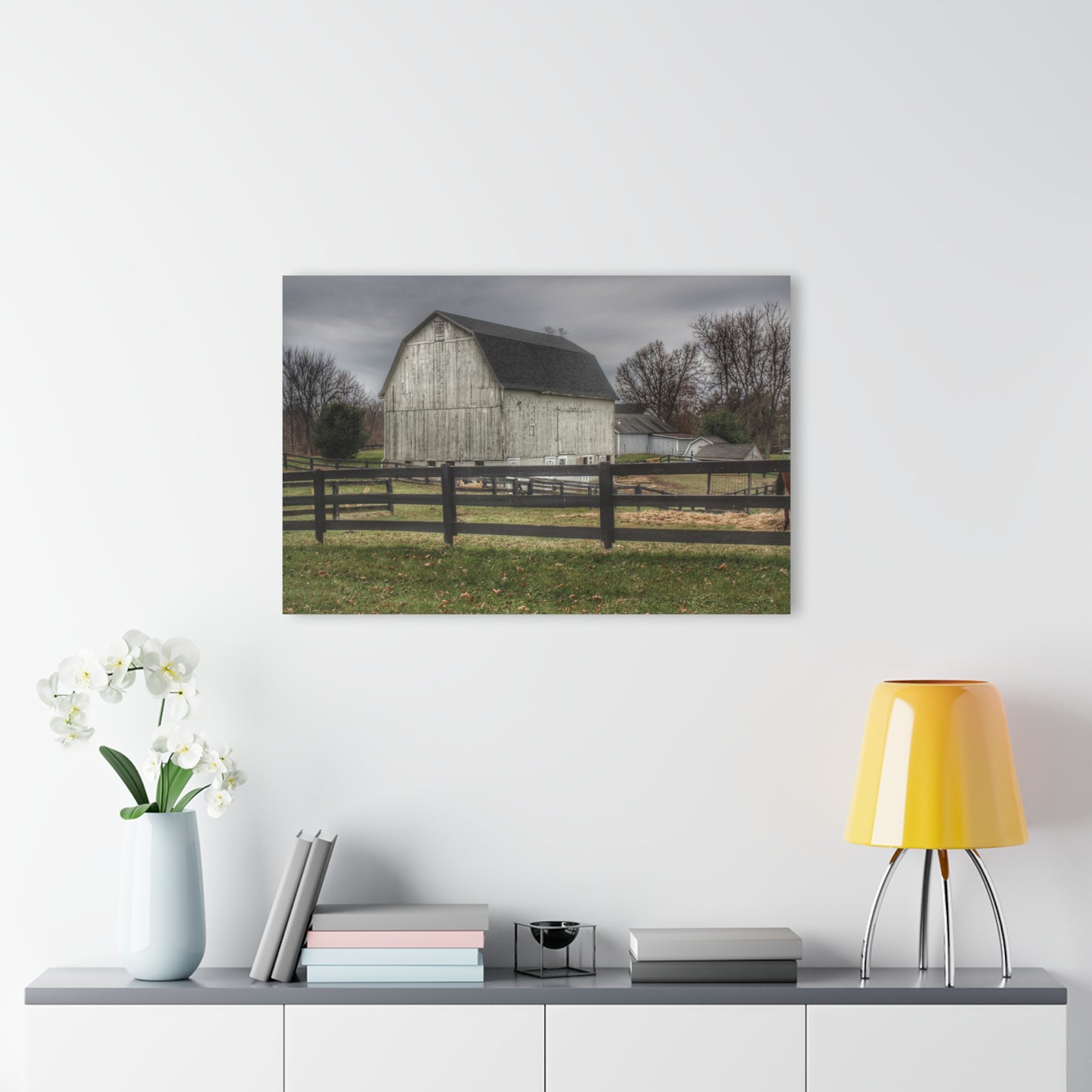 U R There Photography Roadside White Beyond the Fences Rustic Farmhouse Acrylic Wall Print