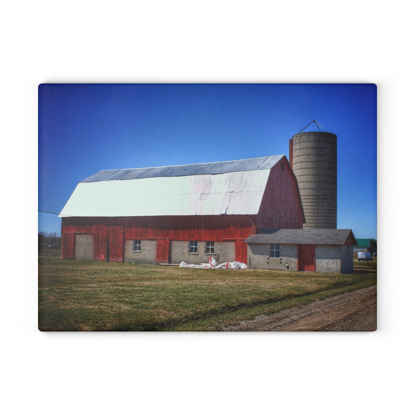 U R There Photography Burt Road Red and Silo Rustic Farmhouse Tempered-Glass Cutting Board
