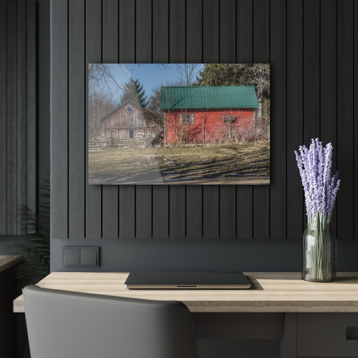 U R There Photography Roadside Reds Rustic Farmhouse Acrylic Wall Print
