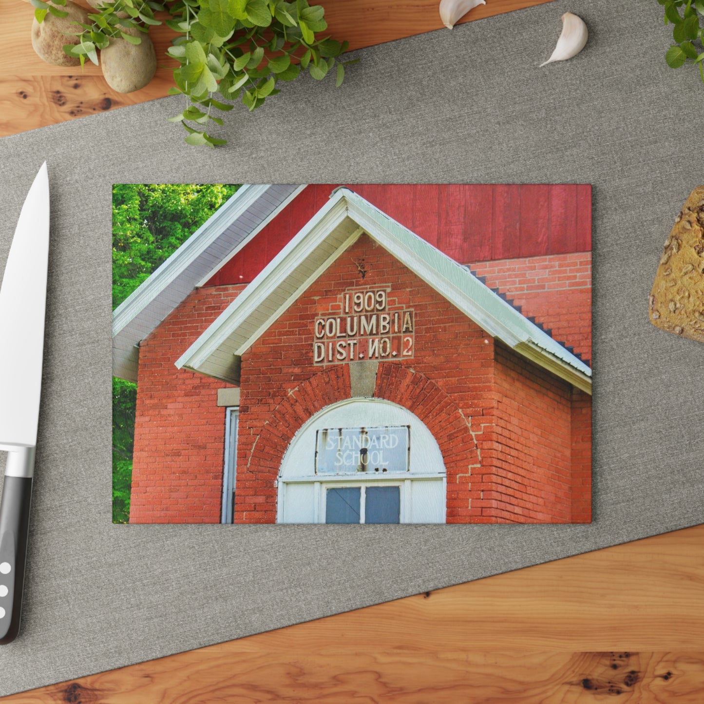 U R There Photography French Road Old Standard Schoolhouse II Rustic Farmhouse Tempered-Glass Cutting Board