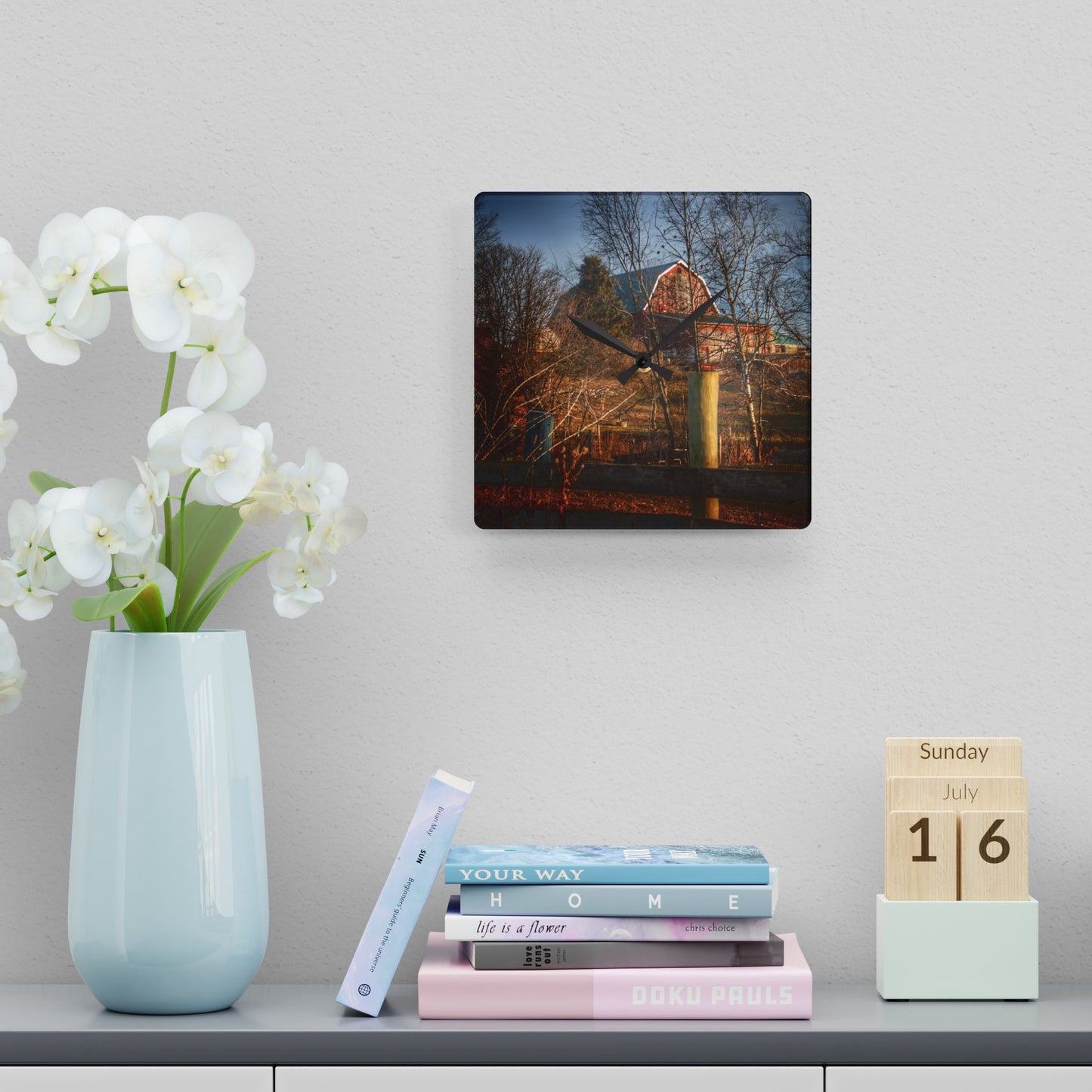U R There Photography Marathon Road Hillside Red II Rustic Farmhouse Acrylic Analog Wall Clock