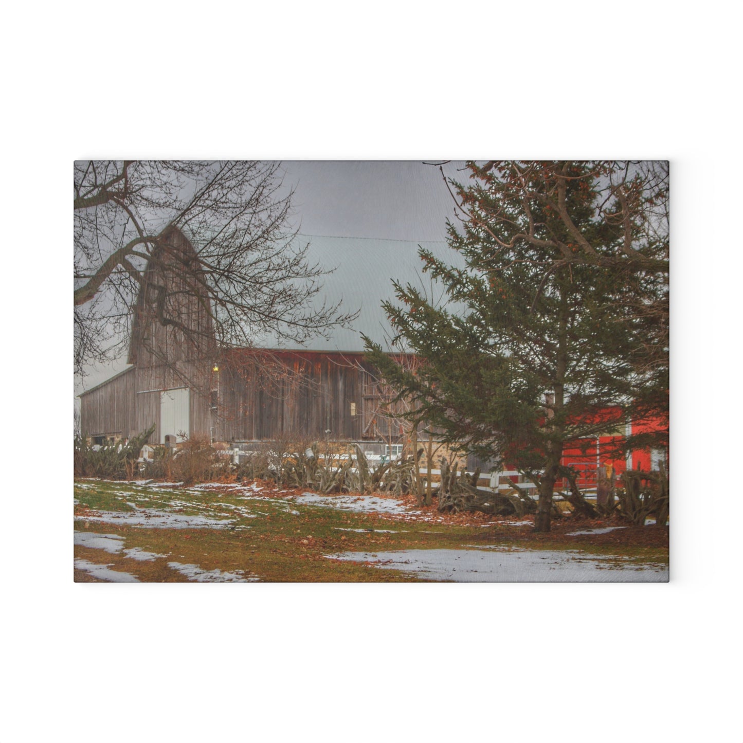 U R There Photography Schott Road Grey II Rustic Farmhouse Tempered-Glass Cutting Board