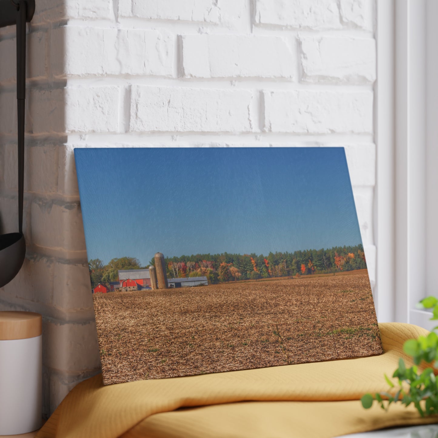 U R There Photography Rowe Road Farm Across the Field Rustic Farmhouse Tempered-Glass Cutting Board