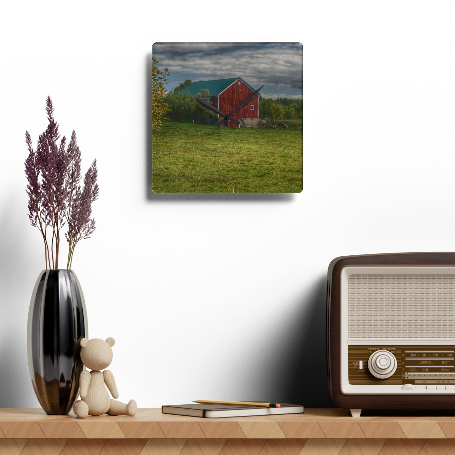 U R There Photography Kingston Plain Road Cow Barn Rustic Farmhouse Acrylic Analog Wall Clock