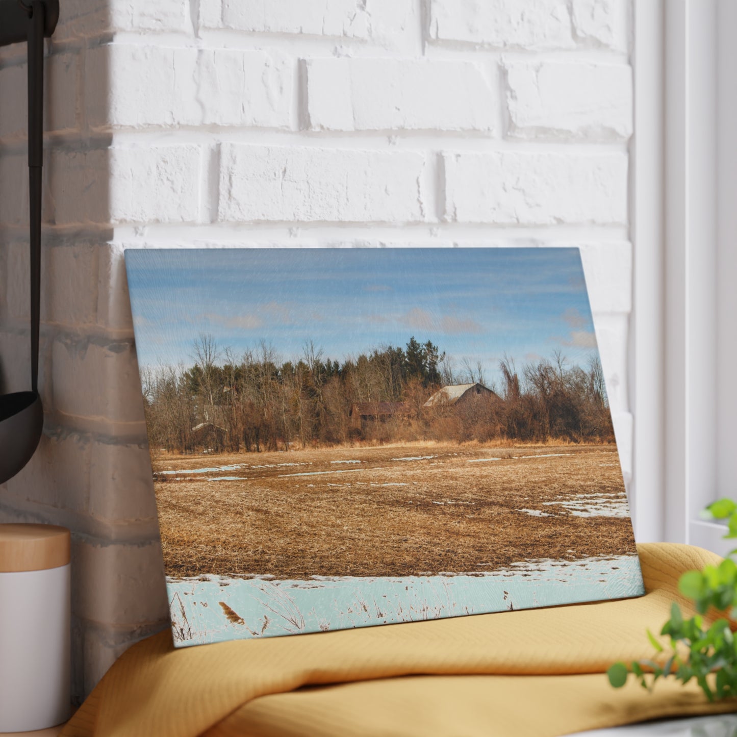 U R There Photography North Hunt Road Farm II Rustic Farmhouse Tempered-Glass Cutting Board