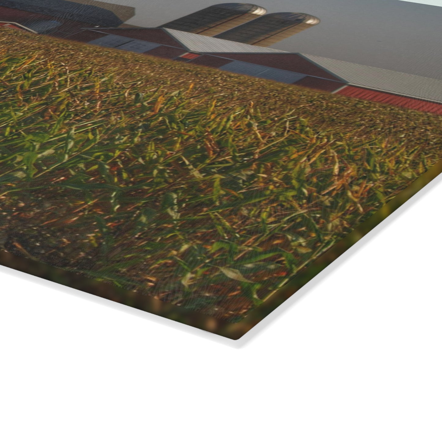 U R There Photography Slattery Road Farm and Cornfield II Rustic Farmhouse Tempered-Glass Cutting Board