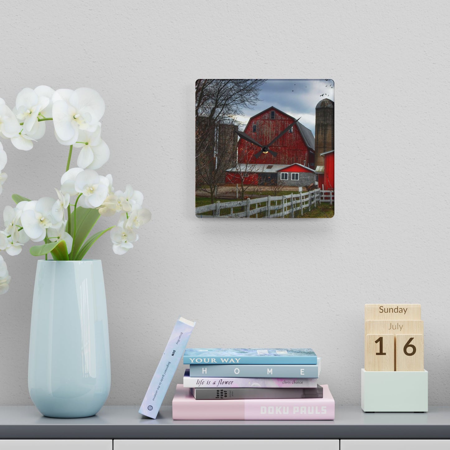 Rustic Farmhouse Wall Clock featuring Peck Red