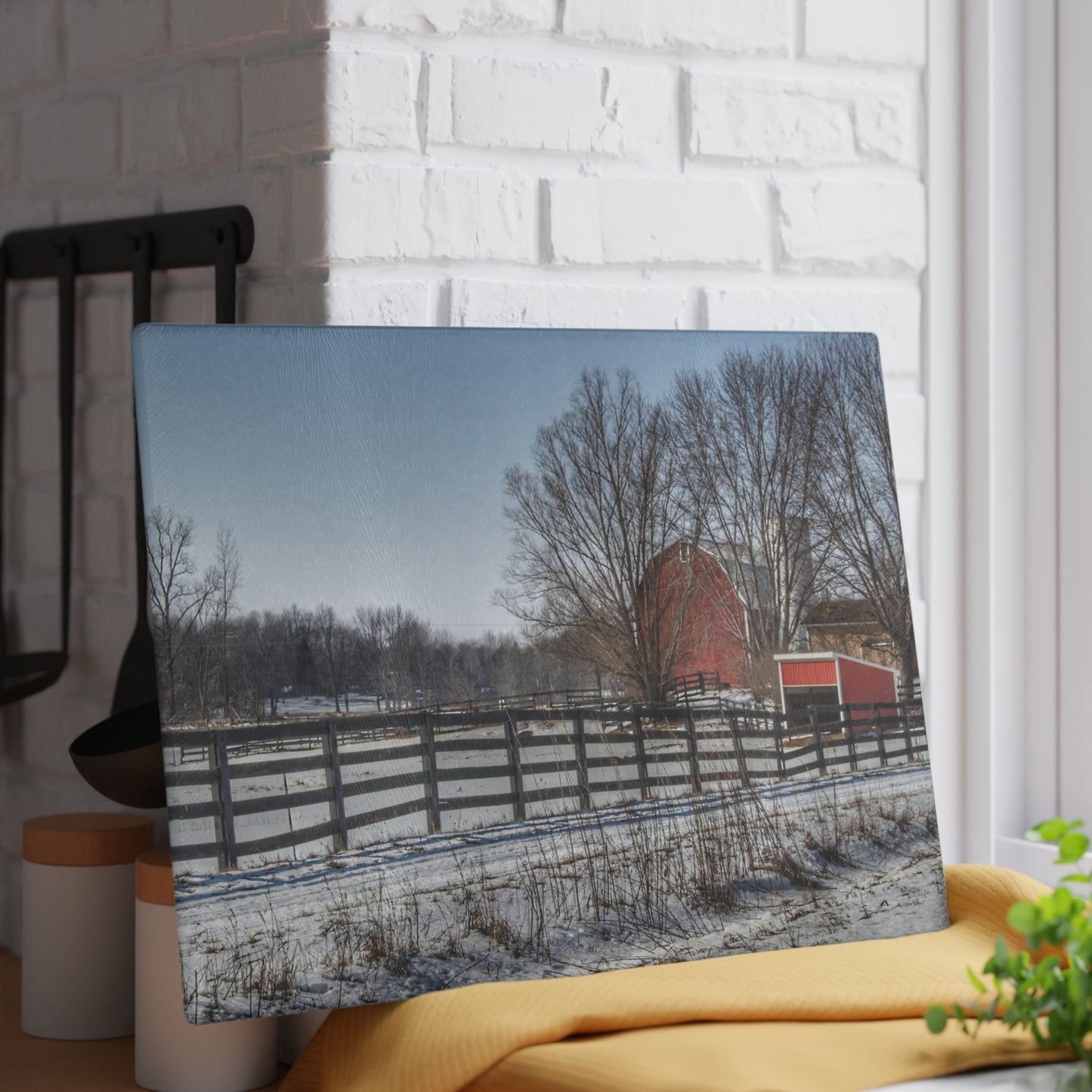 U R There Photography West Lake Road Red I Rustic Farmhouse Tempered-Glass Cutting Board