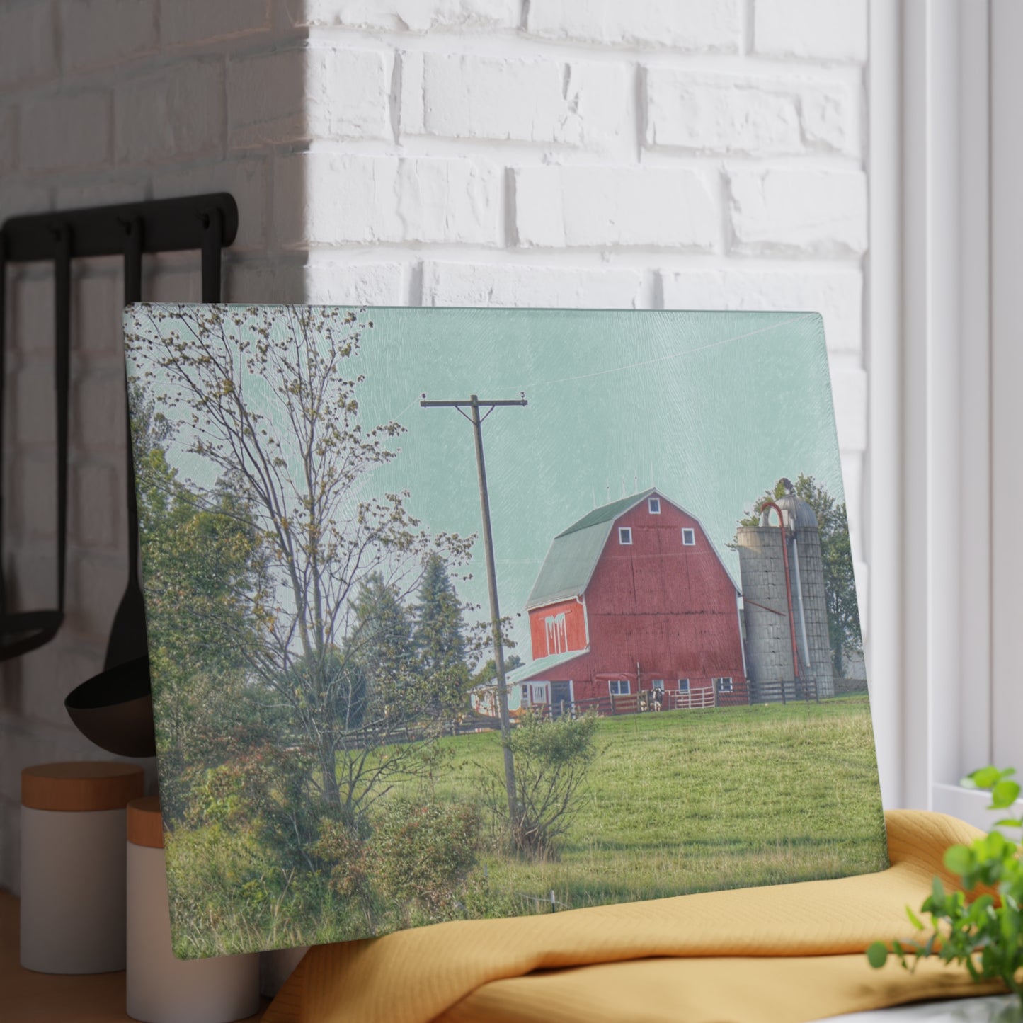 U R There Photography Stewart Road Red I Rustic Farmhouse Tempered-Glass Cutting Board