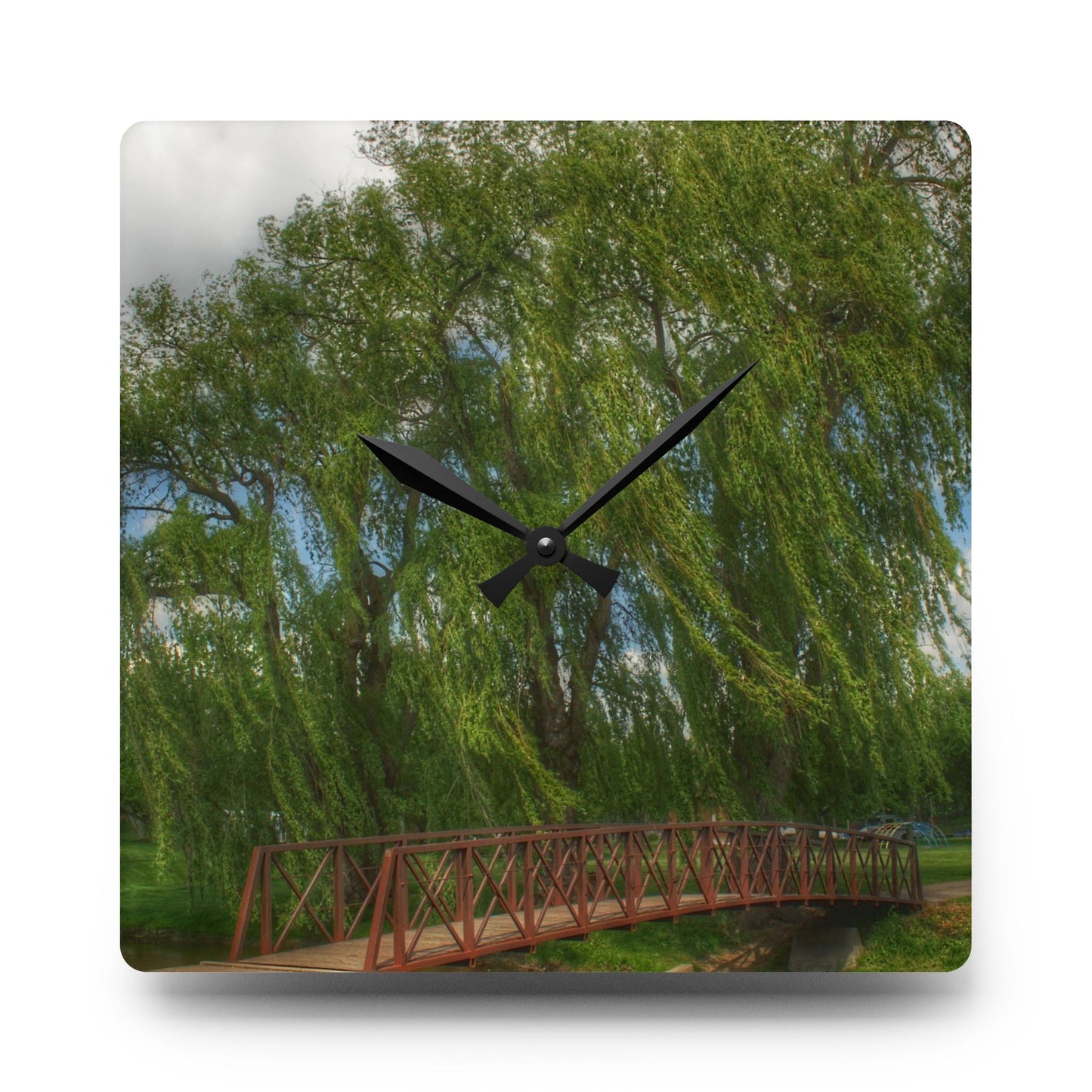 U R There Photography Linear Park Bridge In Lapeer II Rustic Farmhouse Acrylic Analog Wall Clock