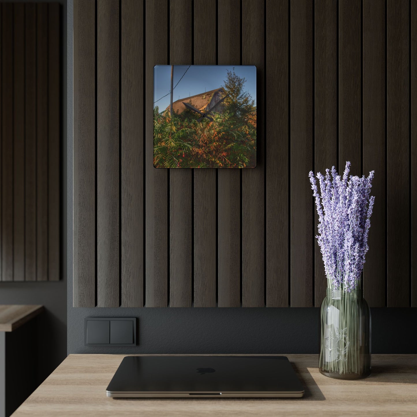 U R There Photography Hidden on Bearanger Road Rustic Farmhouse Acrylic Analog Wall Clock