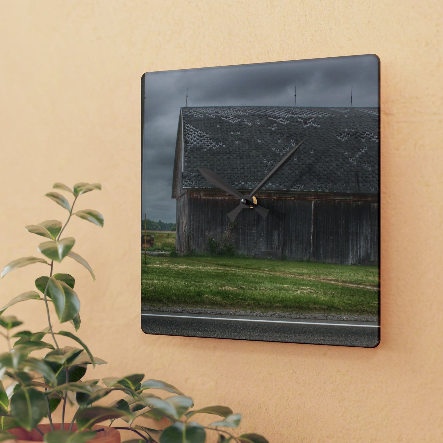 U R There Photography M-24 Elder Grey Rustic Farmhouse Acrylic Analog Wall Clock