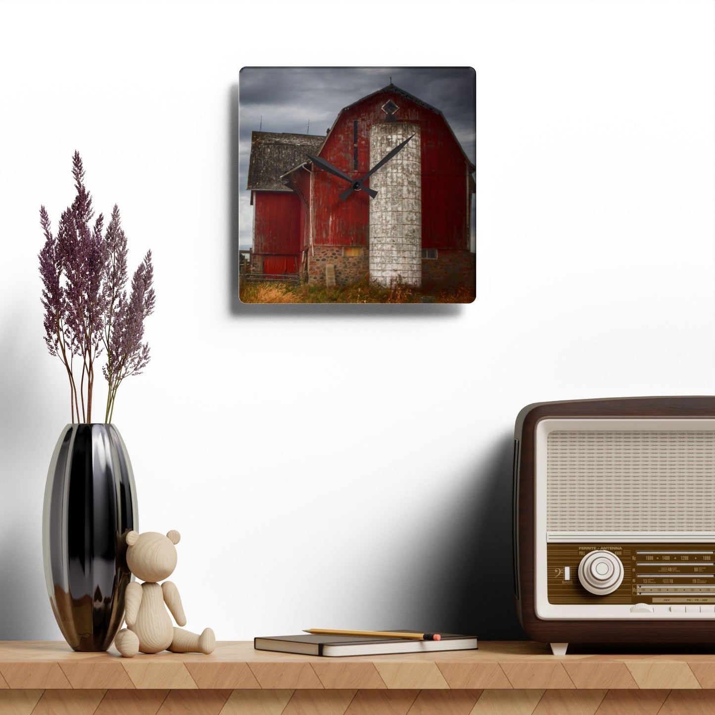 U R There Photography Hurd Corners Red III Rustic Farmhouse Acrylic Analog Wall Clock