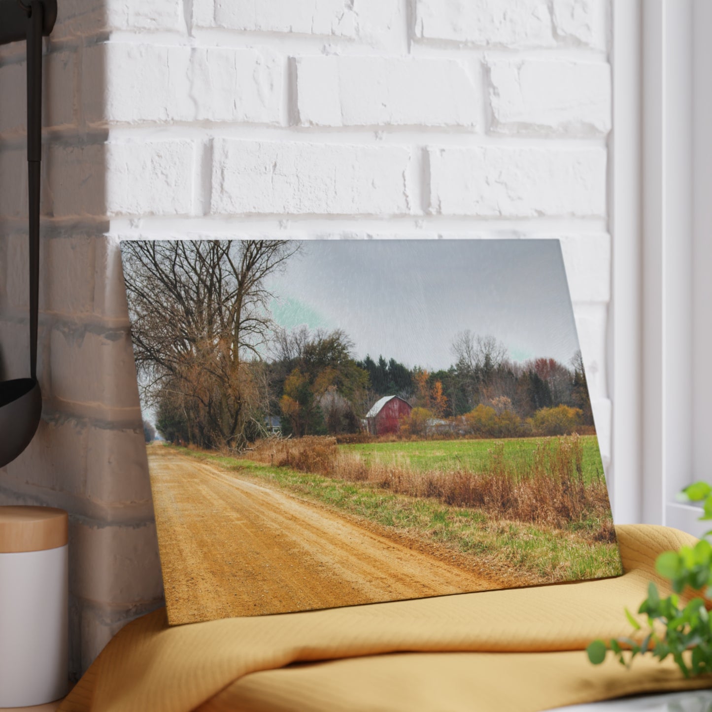 U R There Photography Stone Road Red Rustic Farmhouse Tempered-Glass Cutting Board